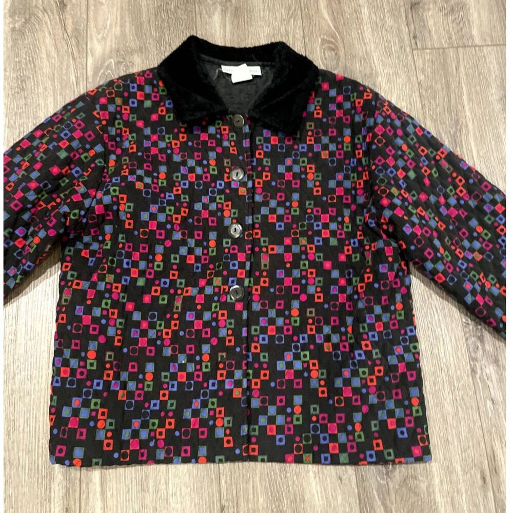 Sharon Young Vintage Quilted Jacket Made in USA Size 8 1990s Geometric Pattern